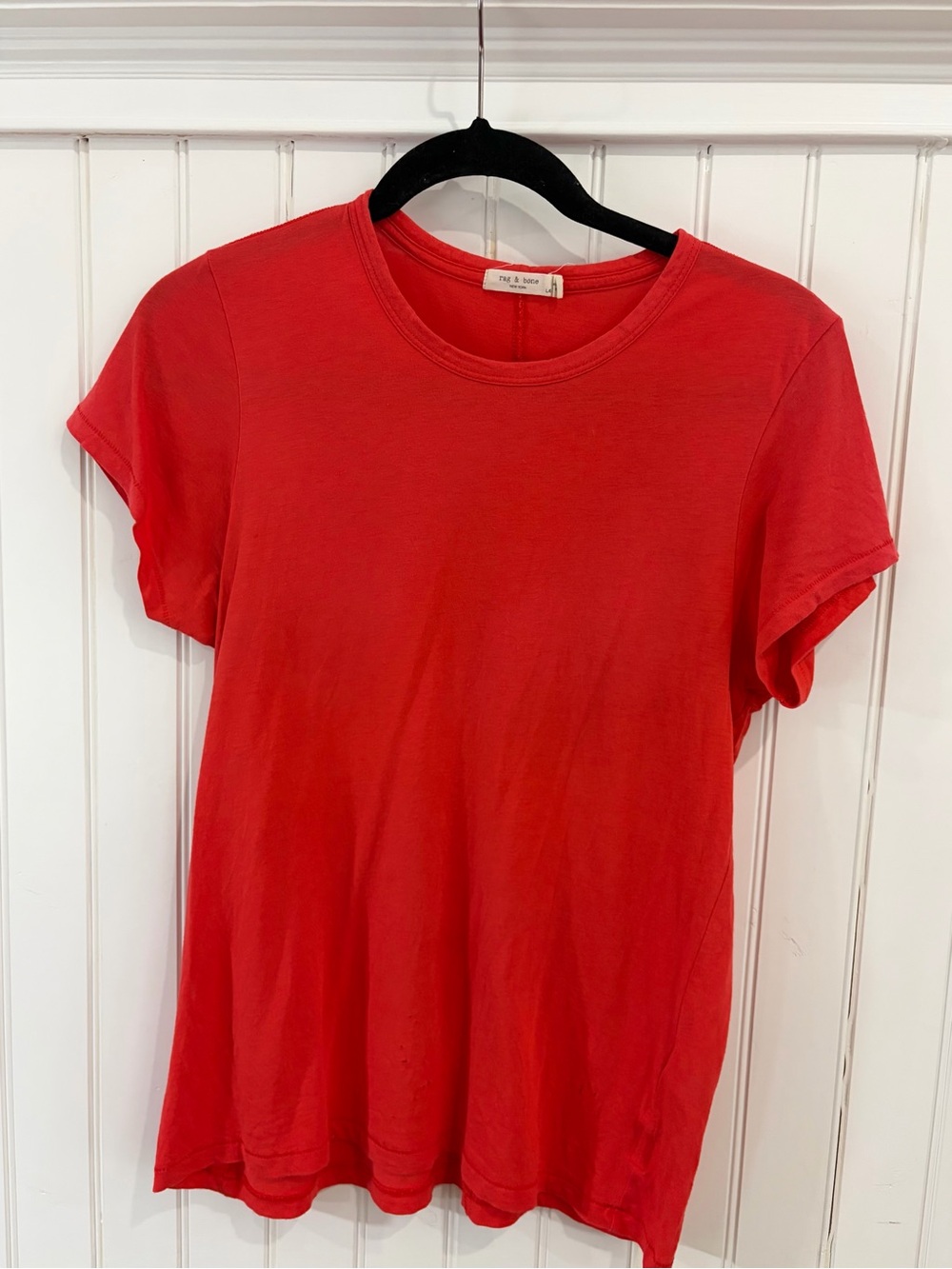 rag & bone Red Crewneck Short Sleeve Tee with Holes (L)